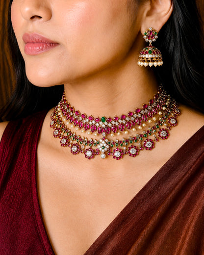 Mrunalini Dwimala – Convertible Original Jadau Kundan Two-Layer Necklace & Earring Set.
