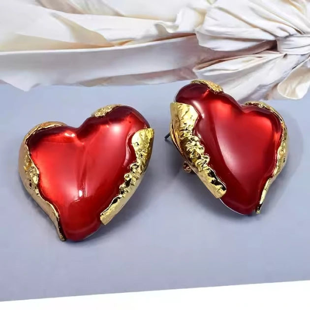 Crimson Red Heart Studs