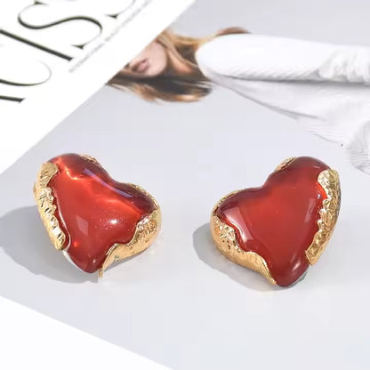 Crimson Red Heart Studs