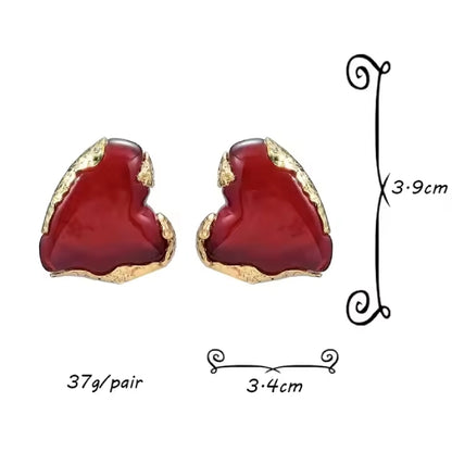 Crimson Red Heart Studs