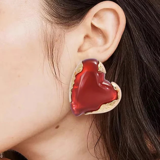 Crimson Red Heart Studs