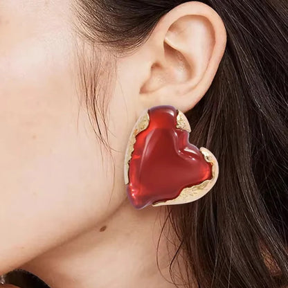 Crimson Red Heart Studs