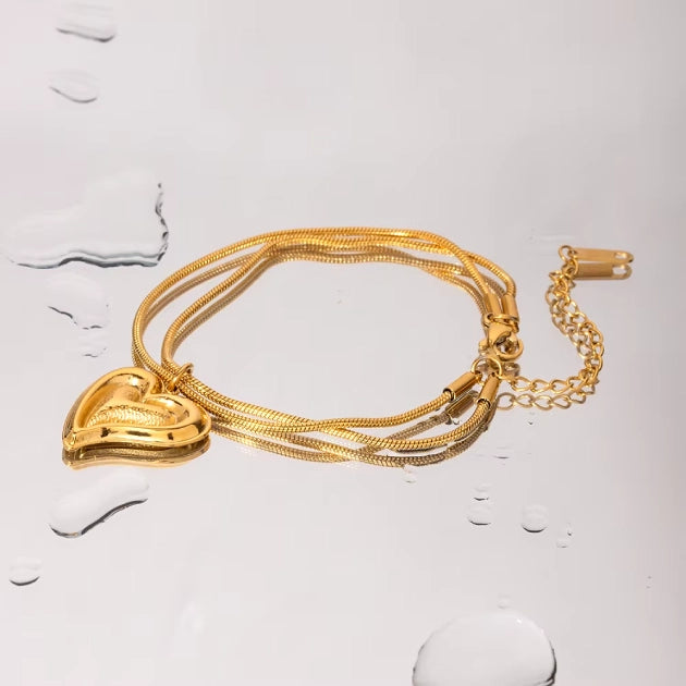 Curvy Heart Chain Bracelet - 18k Gold Plated
