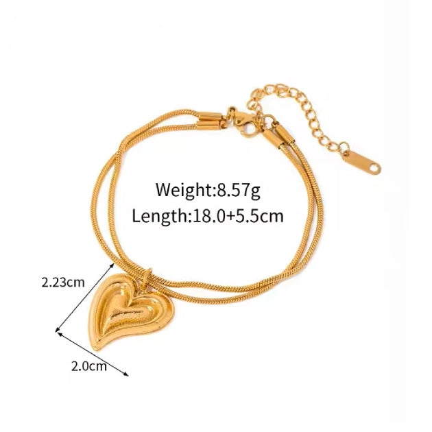 Curvy Heart Chain Bracelet - 18k Gold Plated