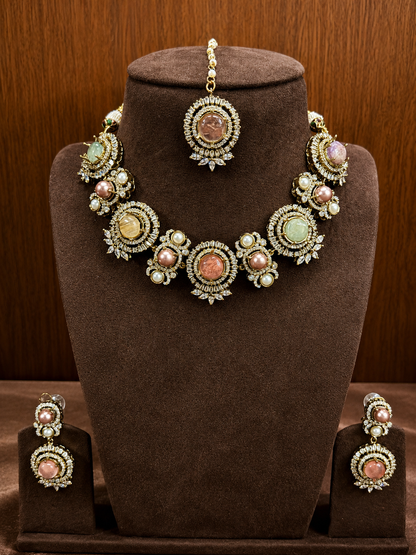 Ruhika Pastel Pearl Jewellery Set with Maang Tikka