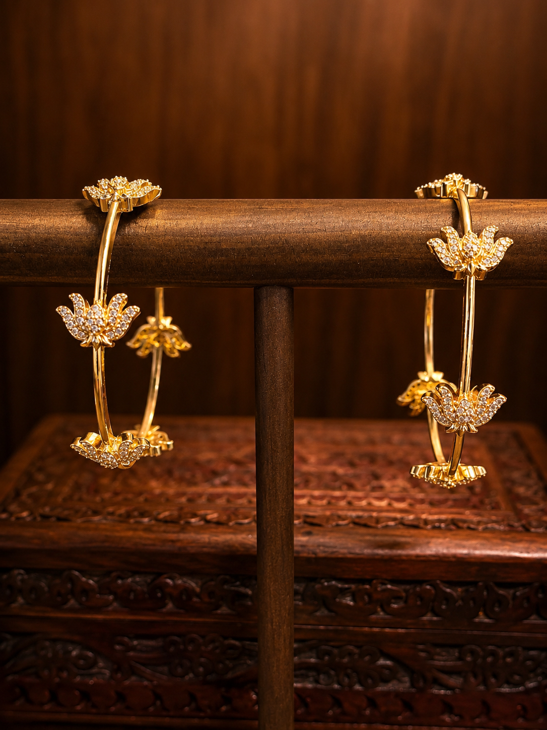 Kamala Valayam - Lotus Zircon Bangle Set