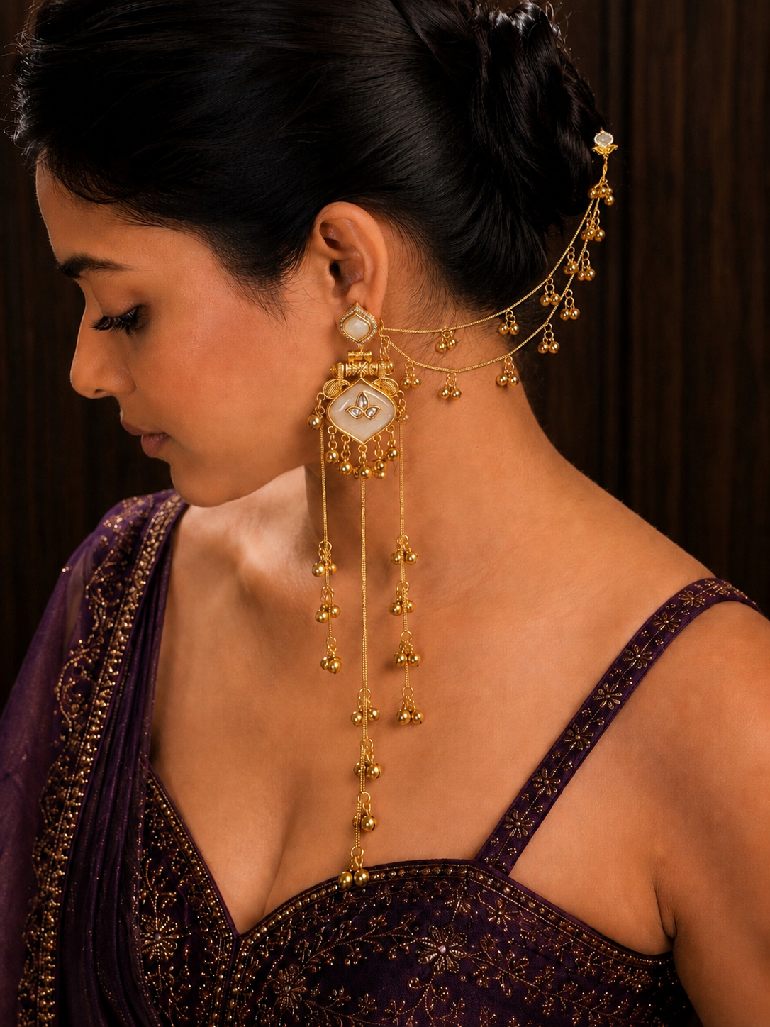 Mrunal Kashmiri Earrings with Ear Chain