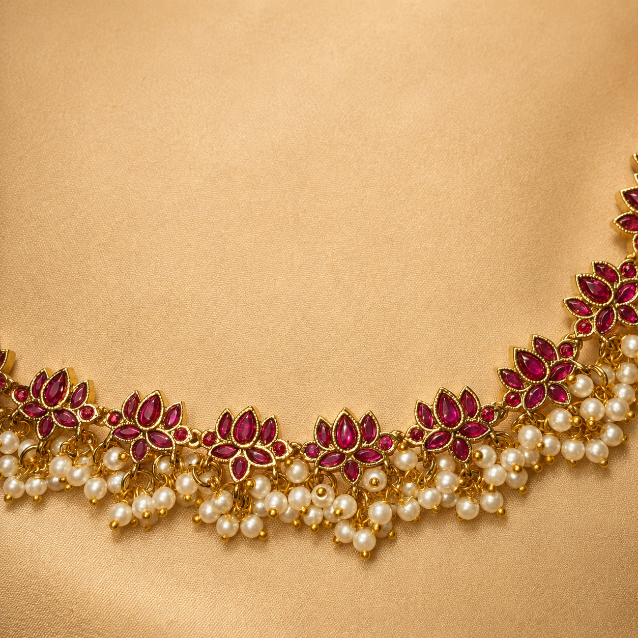 Kamal Tarang - Lotus Pearl Original Jadau Kundan Necklace Set.