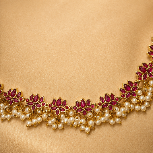 Kamal Tarang - Lotus Pearl Original Jadau Kundan Necklace Set.