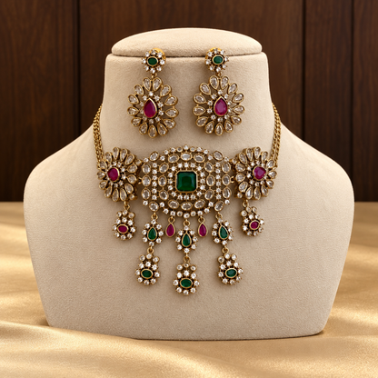 Tara - Victorian Moissanite Polki Choker Set