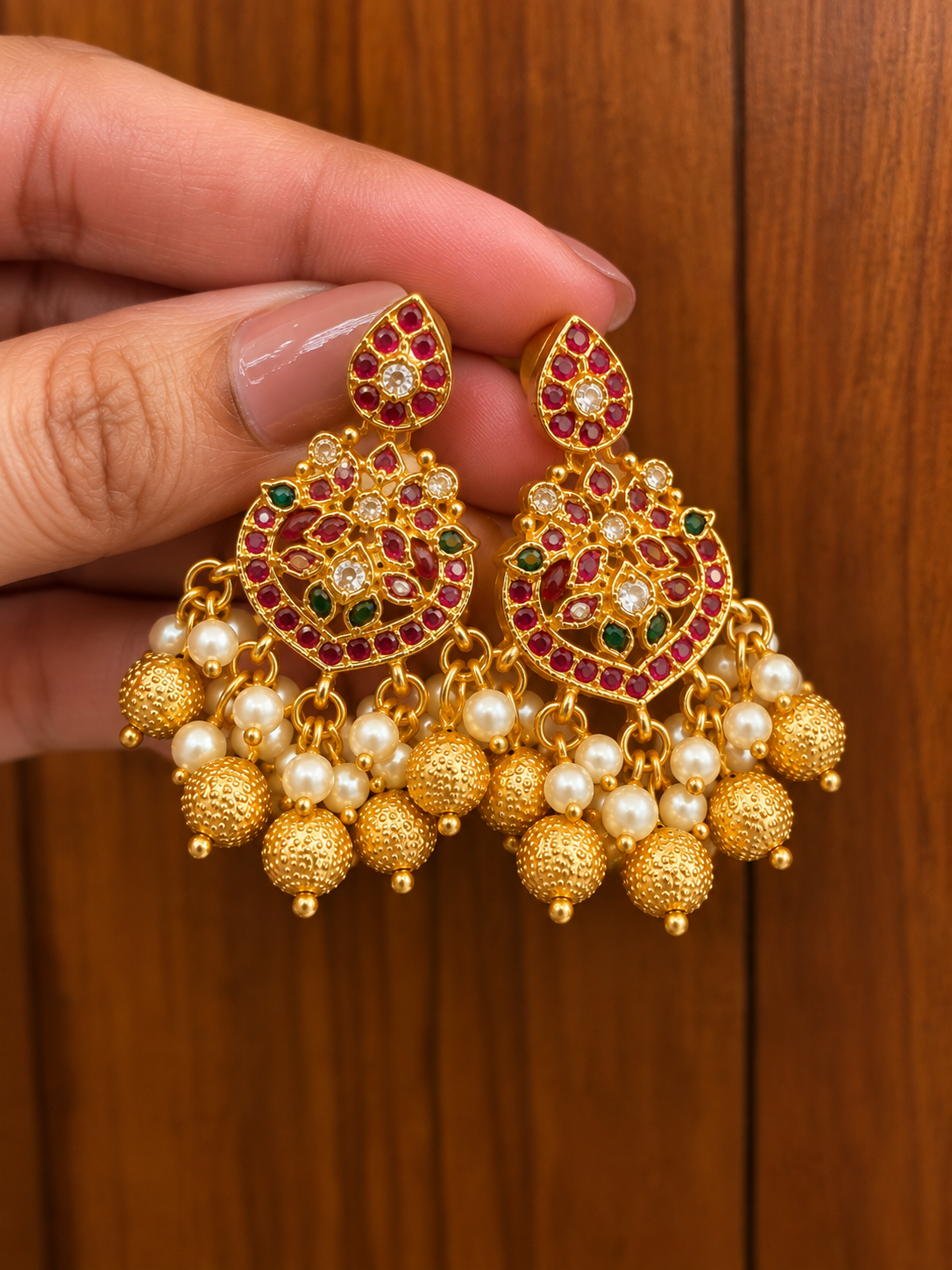 Manga Abharana - Mango Motif Kemp Kundan Necklace, Haaram & Earring Set