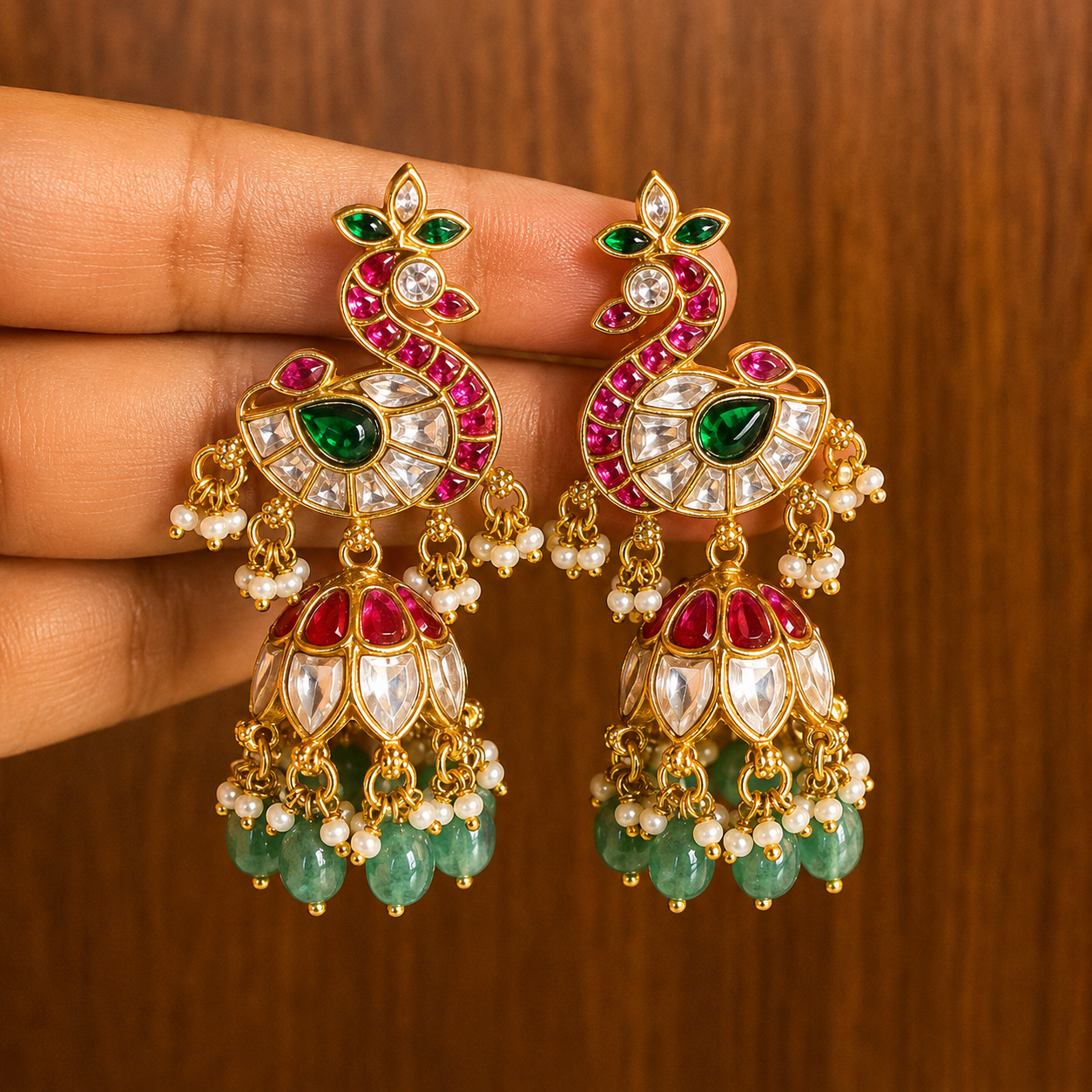 Hamsa Kuntala – Original Jadau Kundan Temple Jhumkas
