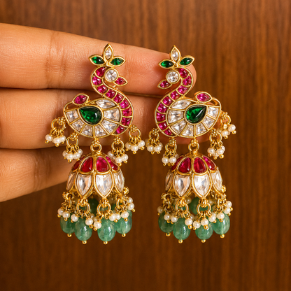Hamsa Kuntala – Original Jadau Kundan Temple Jhumkas