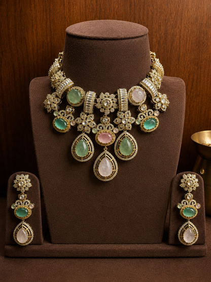 Urvashi Pastel Cabochon Heritage Necklace Set