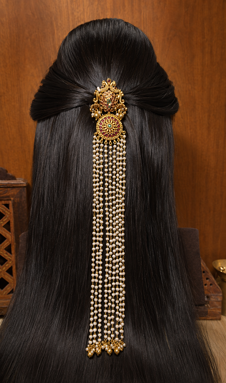 Ratnashri Keshabarana - Jadau Kundan Pearl Hair Braid Accessory