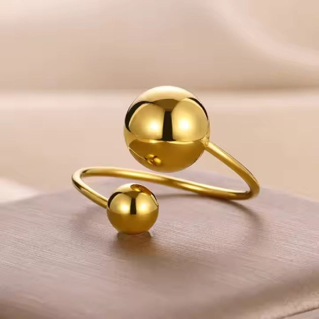 Dual Bead Ring - 18k Gold Plated