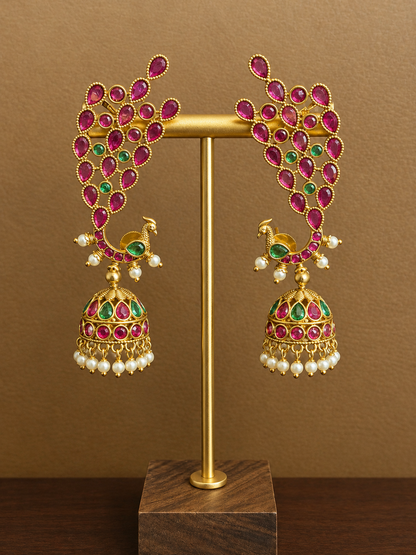 Mayurika - Original kemp kundan Jhumka with Ear Cuff