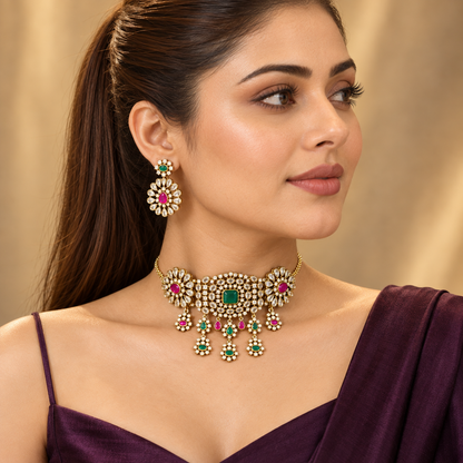 Tara - Victorian Moissanite Polki Choker Set