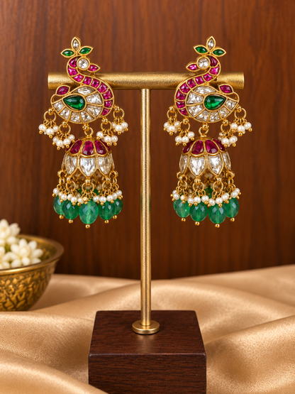 Pre Booking Order - Hamsa Kuntala – Original Jadau Kundan Temple Jhumkas. Will get Dispatched in 10-15 days.