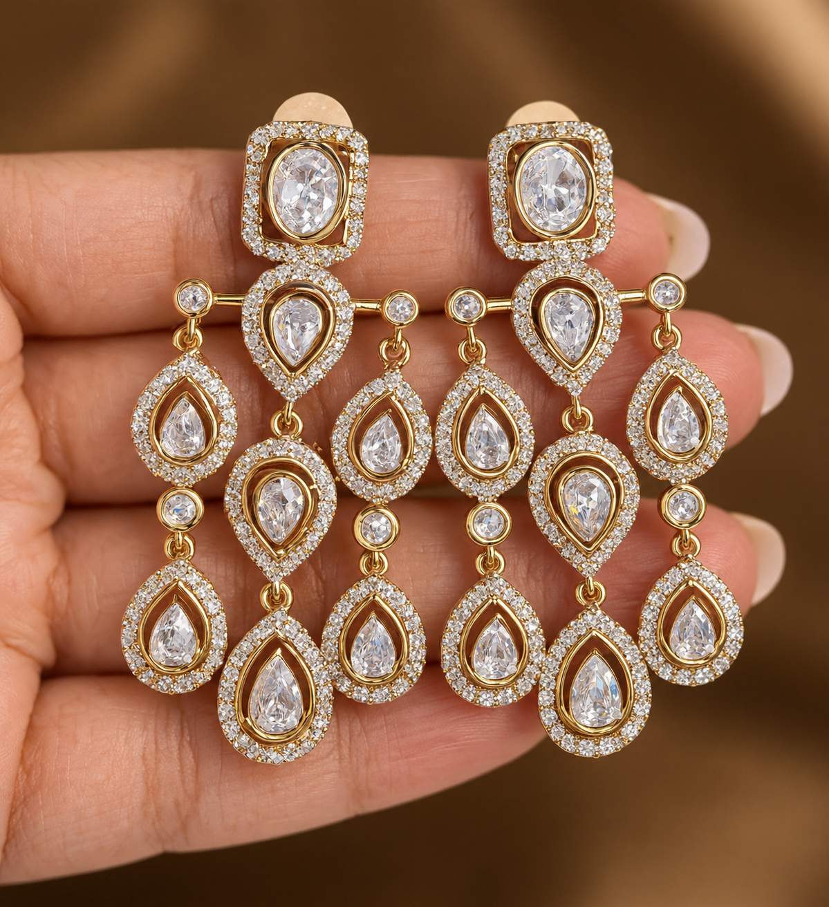 Tarangini – Real Moissanite Polki Chandelier Earrings