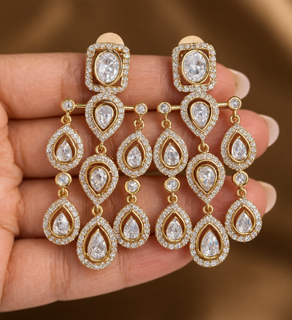 Tarangini – Real Moissanite Polki Chandelier Earrings