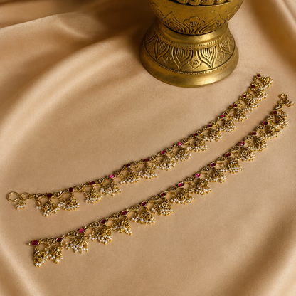 Ratnapada Jadau Kundan Antique Anklets