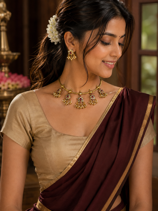 Pancha Pushpalekha – Original Jadau Kundan Floral Temple Necklace Set.