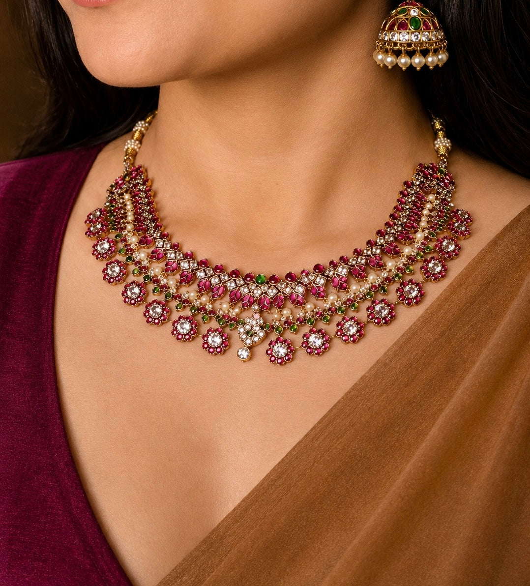 Mrunalini Dwimala – Convertible Original Jadau Kundan Two-Layer Necklace & Earring Set.
