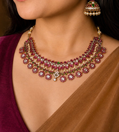Mrunalini Dwimala – Convertible Original Jadau Kundan Two-Layer Necklace & Earring Set.