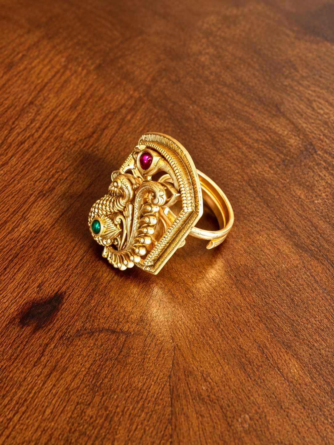 Kekini – Antique Gold Peacock Motif Statement Ring