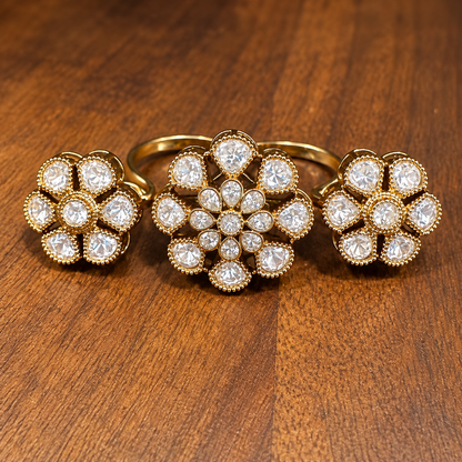 Tarini - Real Moissanite Polki Four-Finger Statement Ring