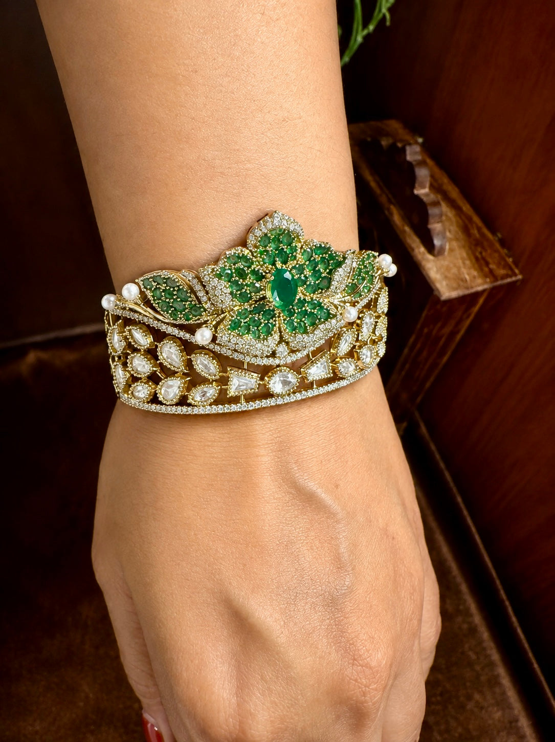 Harinnika Emerald Blossom Statement Cuff