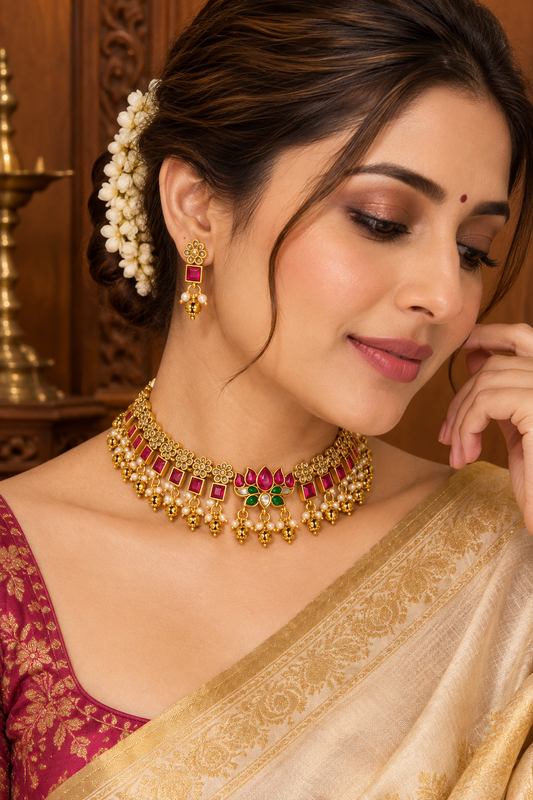 Kamalini Kanti – Lotus Motif Original Jadau Kundan Choker Set.