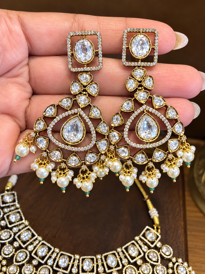 Vasundhara Statement Guluband – Mughal Style Moissanite Polki Pearl Bead Necklace Set