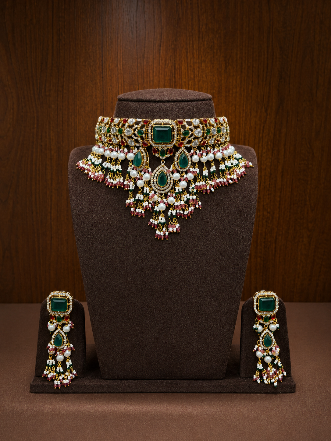 Mayukhi – Emerald Pearl Heritage Choker Set.