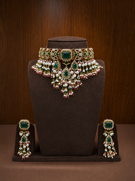 Mayukhi – Emerald Pearl Heritage Choker Set.