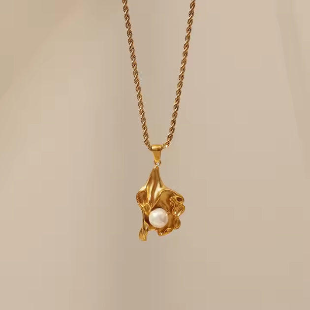 Pearl Blossom Neck Charm - 18k Gold Plated