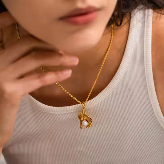 Pearl Blossom Neck Charm - 18k Gold Plated