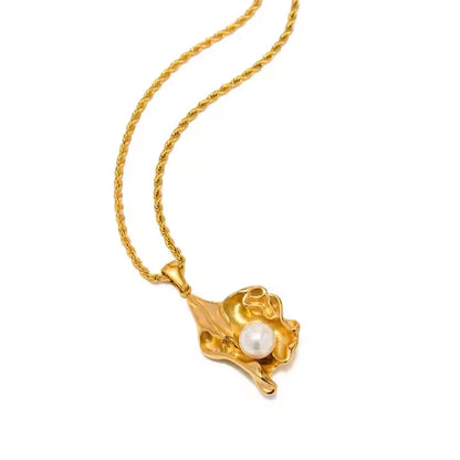 Pearl Blossom Neck Charm - 18k Gold Plated