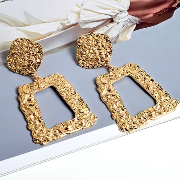 Geometric Gold Drop Square Earring