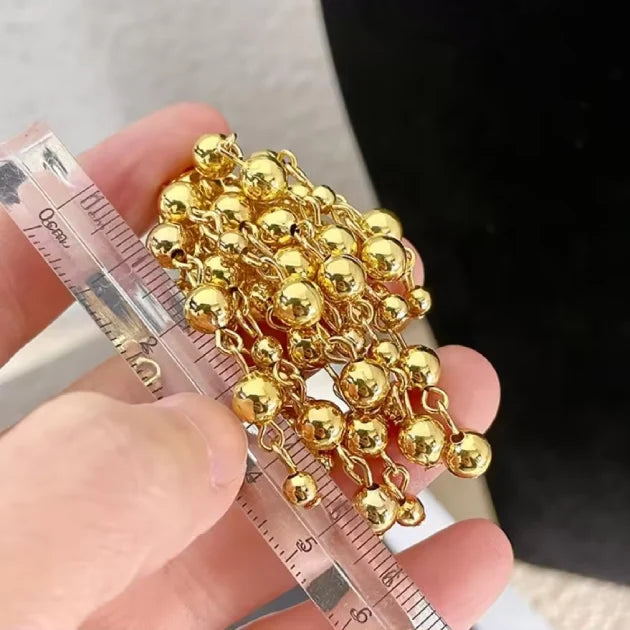 Gold Beaded Tassel Earring