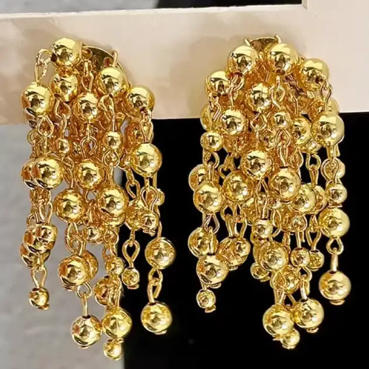 Gold Beaded Tassel Earring