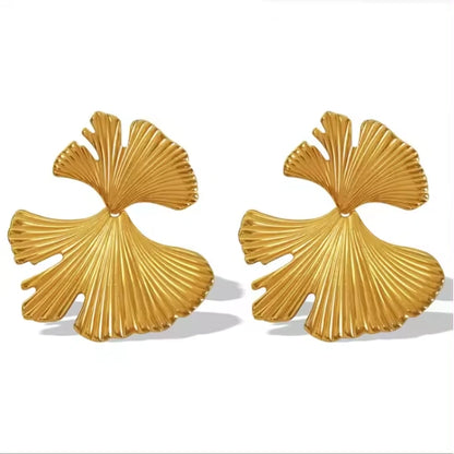 Gold Biloba Leaf Studs
