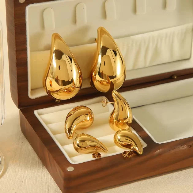 Gold Bold Tear Drop Studs