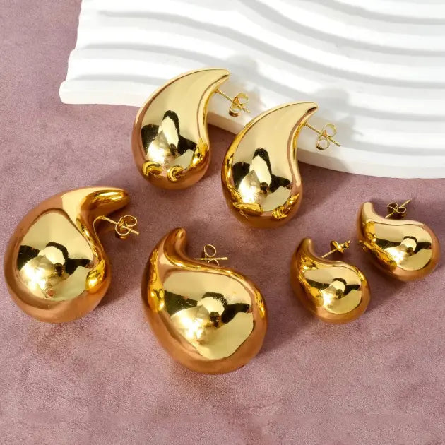 Gold Bold Tear Drop Studs