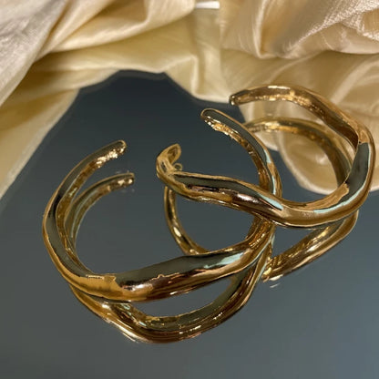 Gold Bold Wavy Stack Bracelet (Pair)