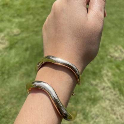 Gold Bold Wavy Stack Bracelet (Pair)