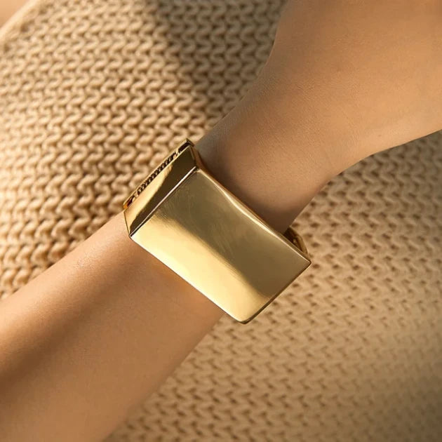 Wide Cube Cuff Gold Bracelet