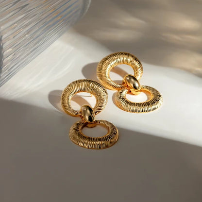 Gold Double Hoop Drop Earrings