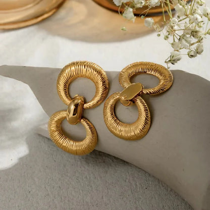 Gold Double Hoop Drop Earrings